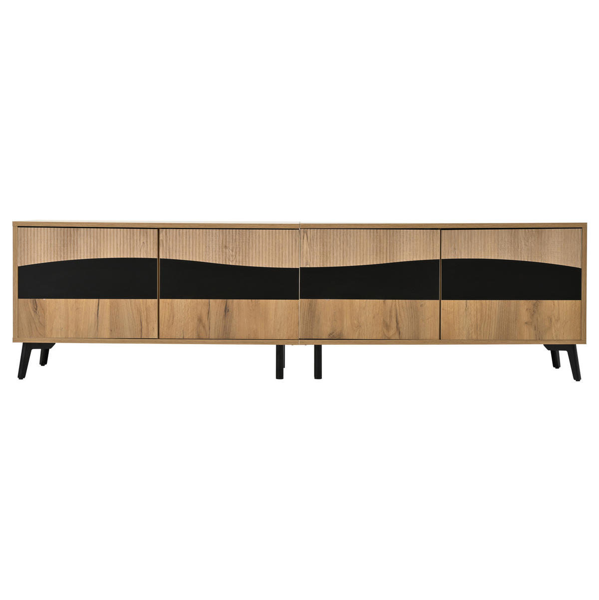 TV-LOWBOARD aus Spanplatte 180x40x50 cm Naturfarben/Schwarz mit 4 Türen, 4 Fächern und symmetrischem Design - Naturfarben, Holzwerkstoff (180/50/40cm) - Modfu