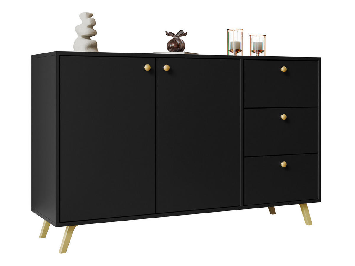 KOMBIKOMMODE Siena 2D3S - Goldfarben/Schwarz, Holzwerkstoff/Metall (138/86/41cm) - MIRJAN24
