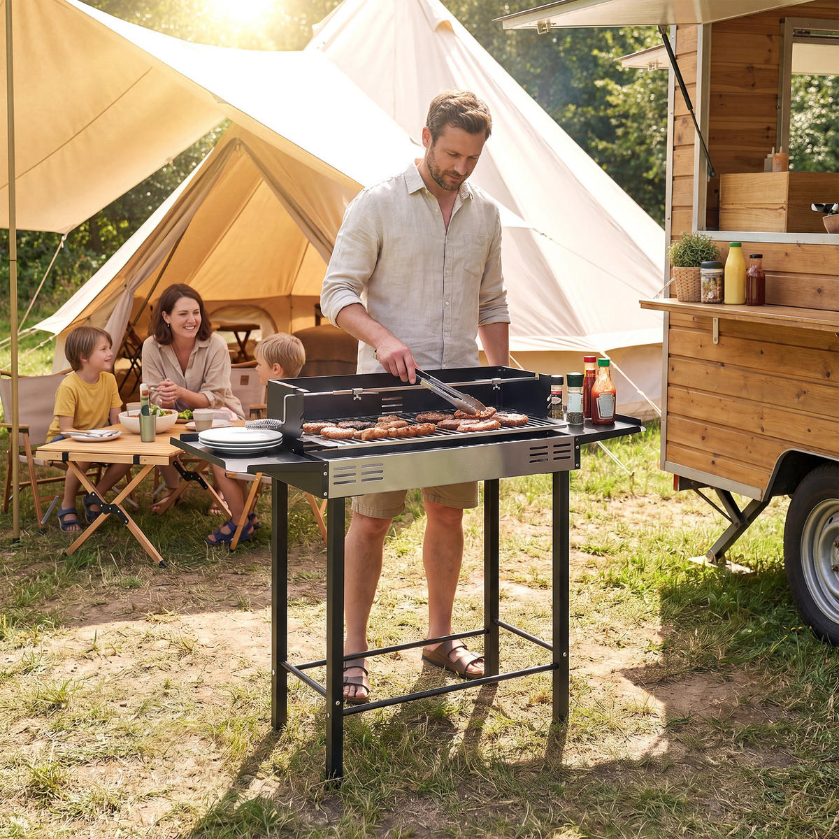 HOLZKOHLEGRILL Schwarz 118.0/32.0/90.0 cm - Schwarz, Metall (32/90/118cm)