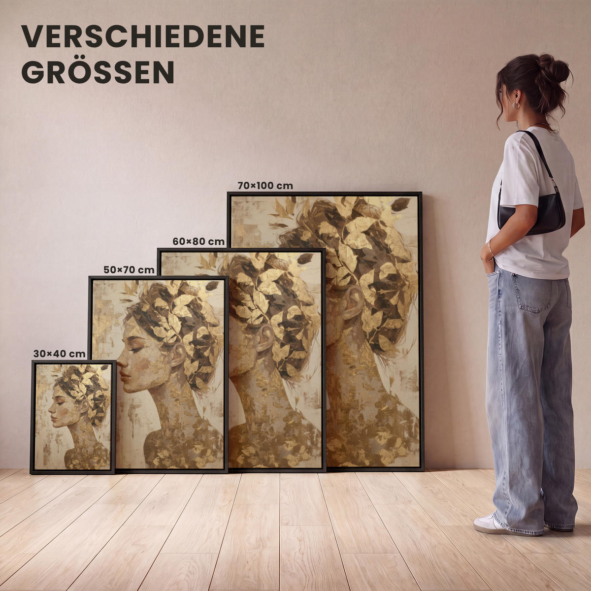 LEINWAND Bilder mit Rahmen - Frau - Gold - Abstrakt - Textur - 50x70 - Goldfarben, Textil (50/70cm) - MuchoWow