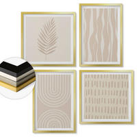 WANDBILDER 4er Set - 50x50 cm & 40x60 cm Goldrahmen - Beige Pflanzenmuster - Goldfarben, Kunststoff (50/50cm) - ArtPrintCave