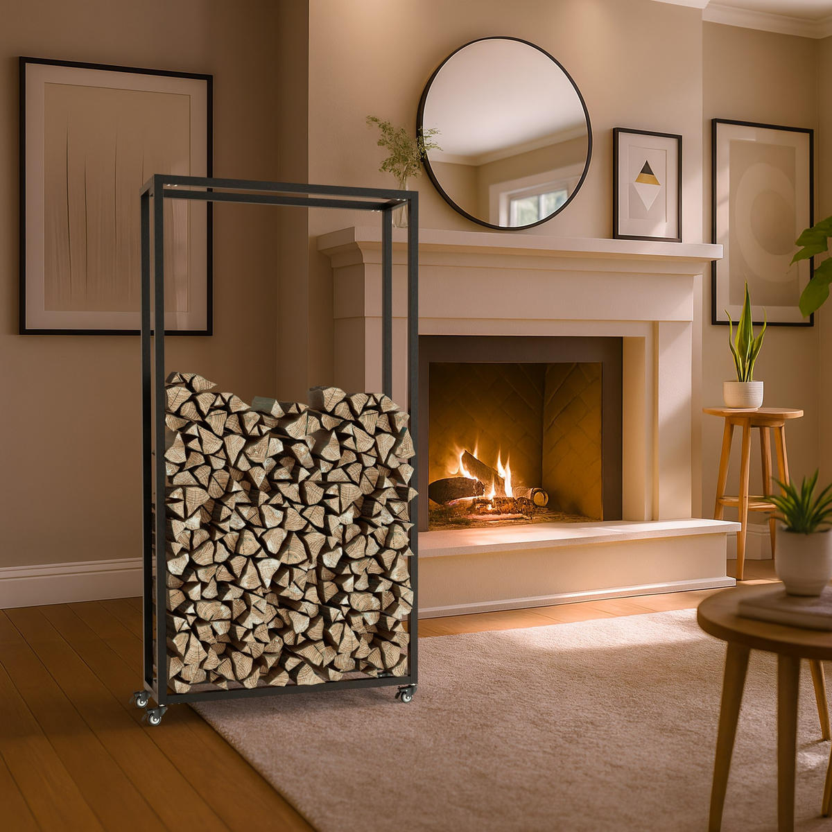 KAMINHOLZREGAL 80/25/150 cm Metall Schwarz - Schwarz, Metall (80/150/25cm) - CLP