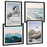 BILDER SET 4er Set - 50x50 cm & 40x60 cm Schwarzer Rahmen - Pferde, Bewegung, Strand, Leuchtturm, Berge - Schwarz, Kunststoff (50/50cm) - TULUP