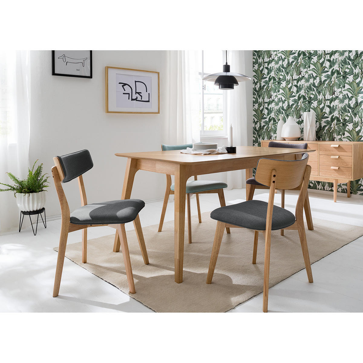 ESSZIMMERSTUHL - Webstoff / Gummibaum massiv - Dunkelgrau, Textil (50/79/50cm) - home24