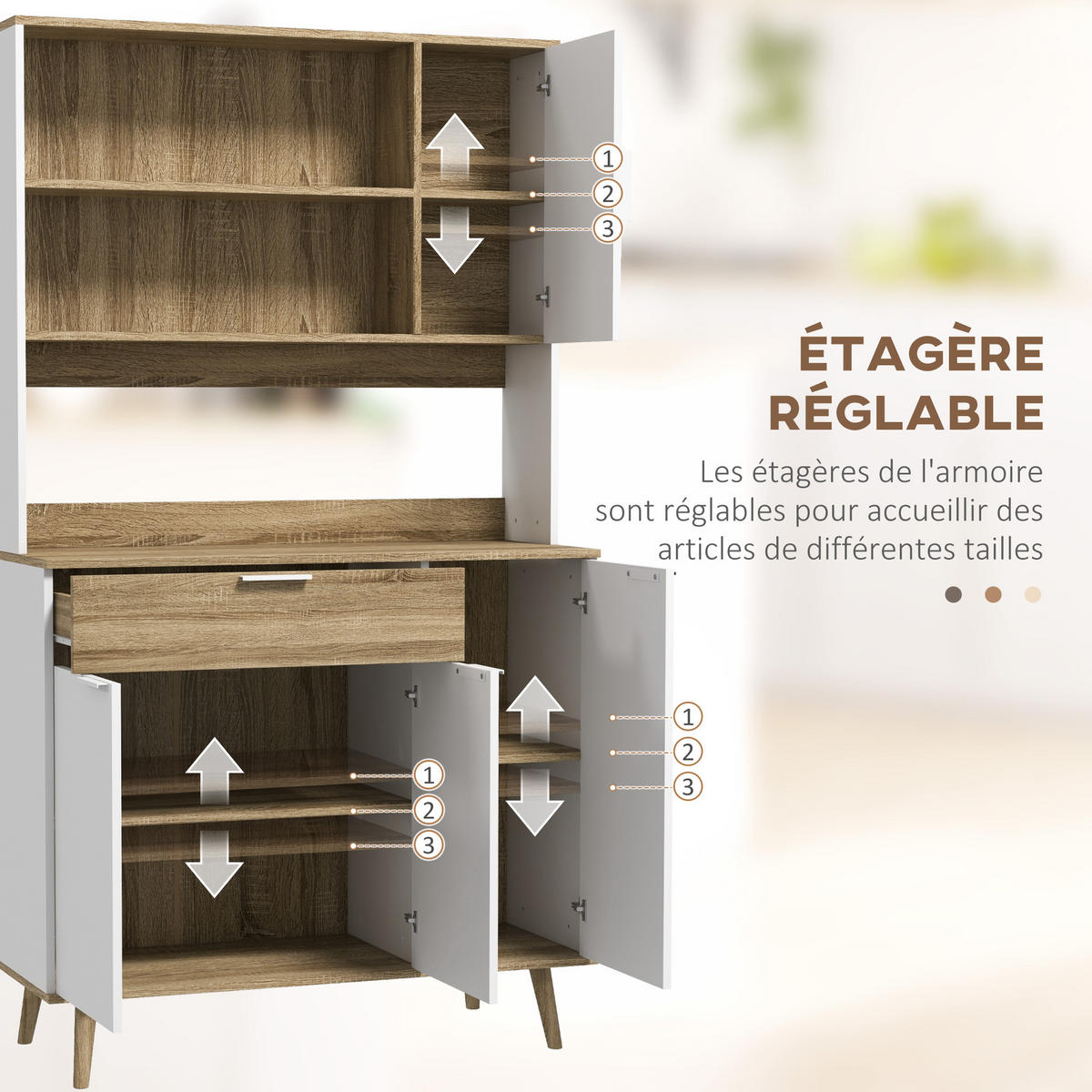BUFFET DE-11070 Skandi-Design, 4 Türen Weiß/Natur - Weiß, Holzwerkstoff (39/180/98cm) - ComfortXL