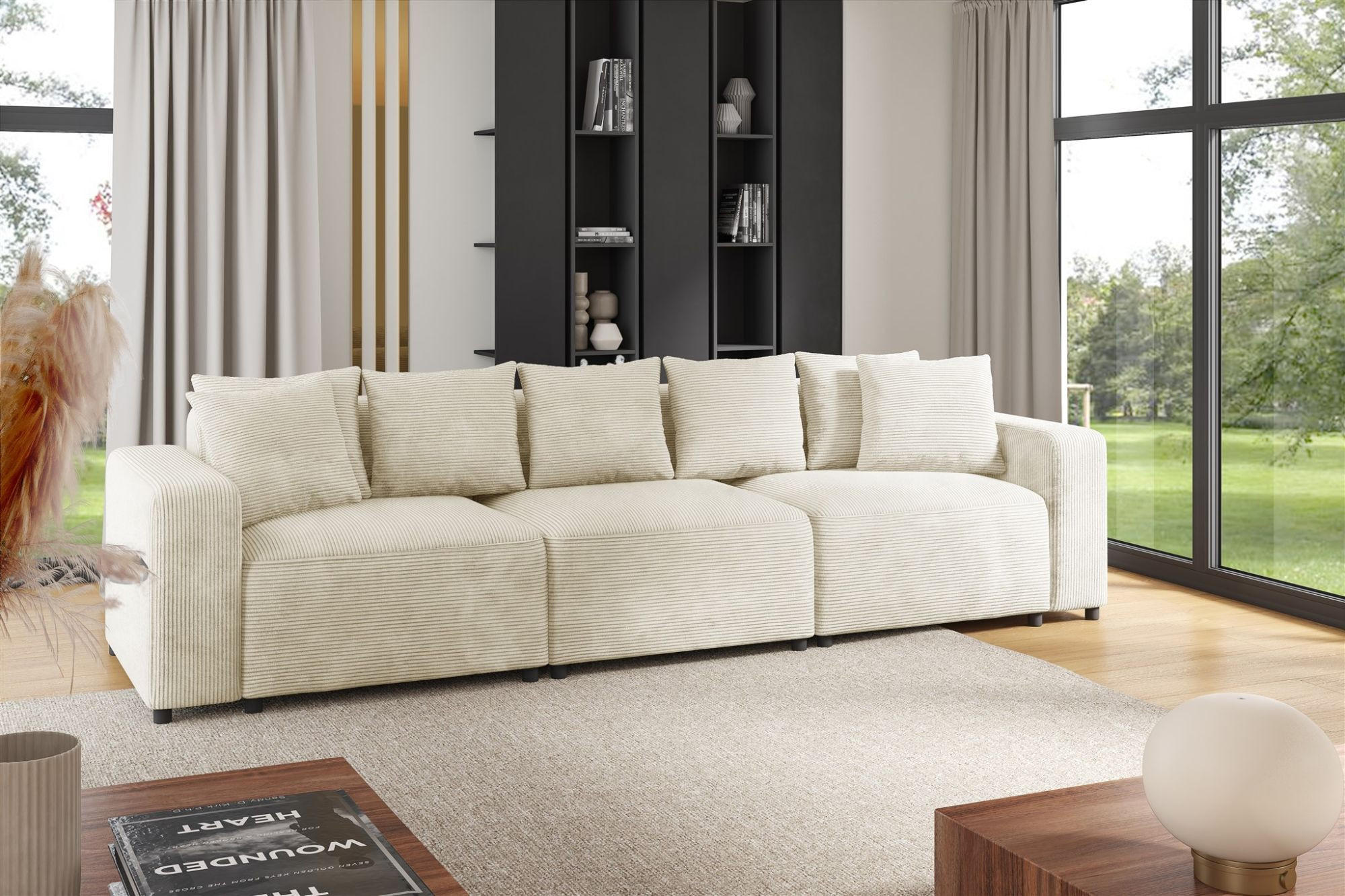 SOFA Megan 3-sitzer In Poso - Creme, Holzwerkstoff/Textil (327/75/98cm) - Fun Möbel