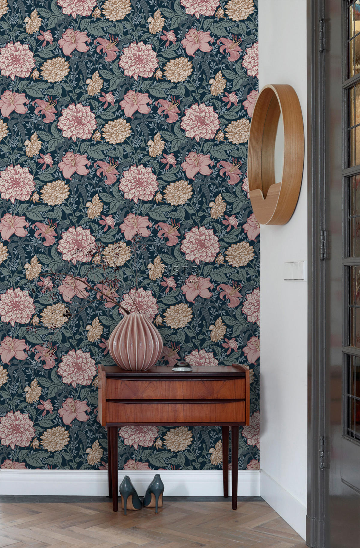 TAPETE Blumenmuster 53 cm x 10.05 m - Blau, Papier (53/1000cm) - ESTAhome