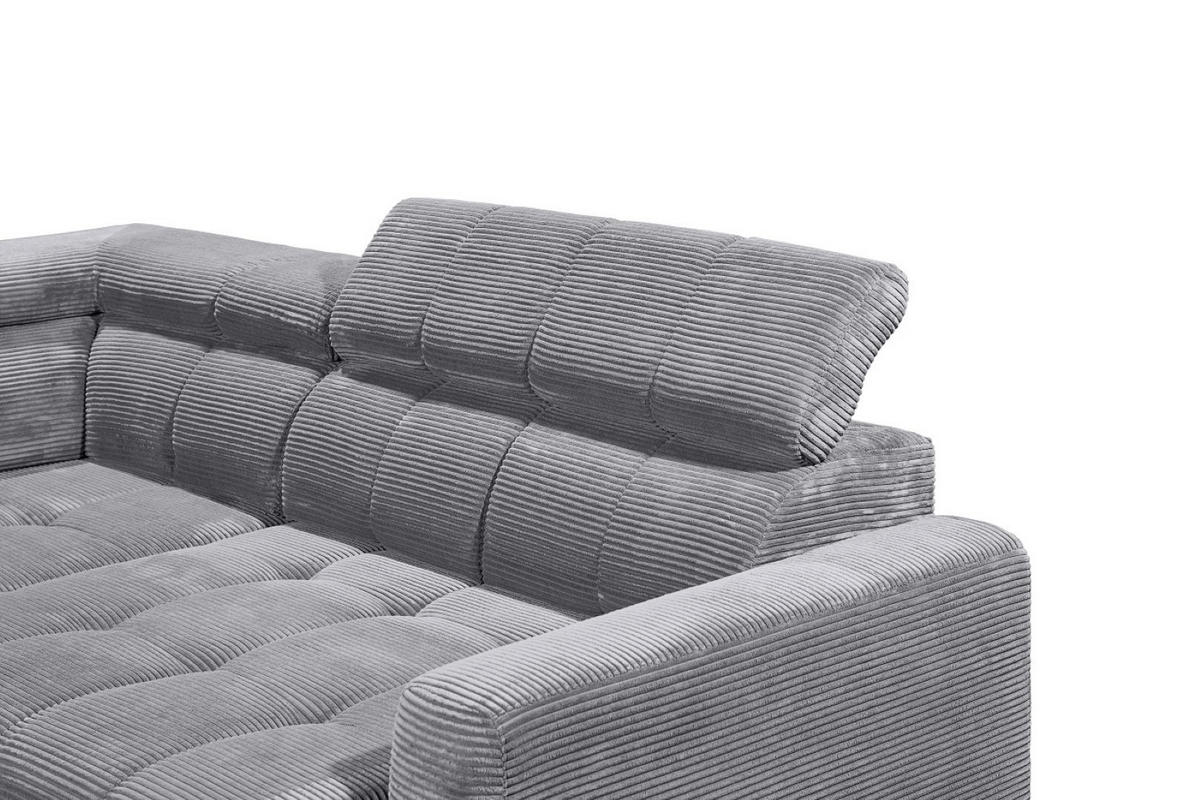 ECKSOFA mit elektronische Sitztiefenverstellung, USB-Anschluss und stilvollem Breitcord-Bezug - Hellgrau/Zwetschgefarben, Textil (243/200cm) - ed exciting design