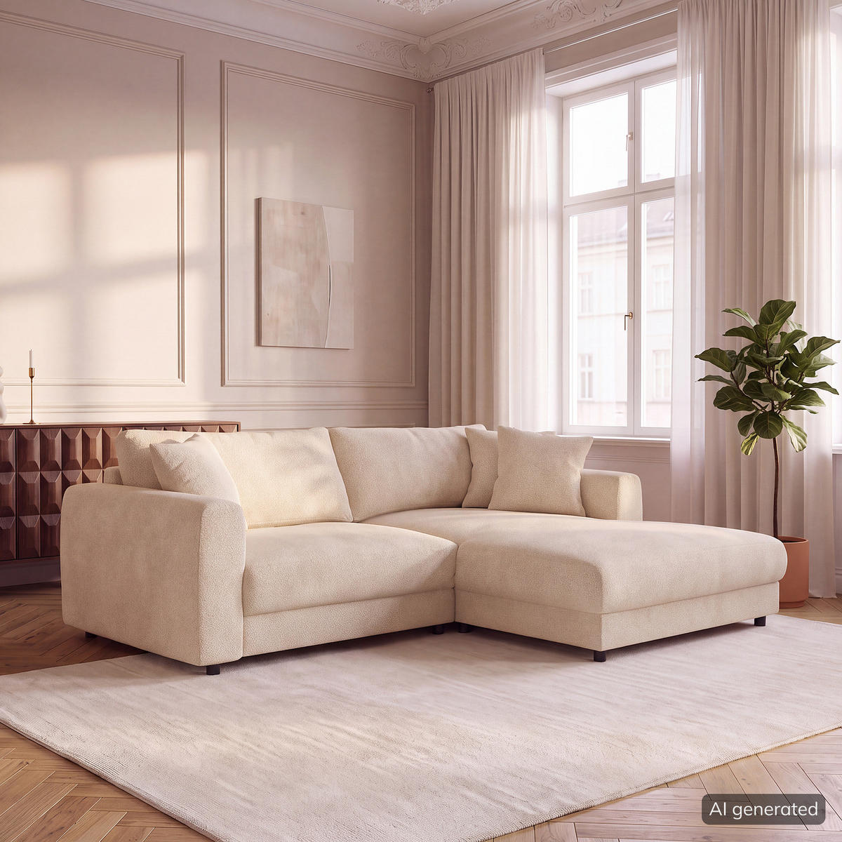ECKSOFA mit Longchair - Beige/Schwarz, Holz/Kunststoff (238/183cm) - home24