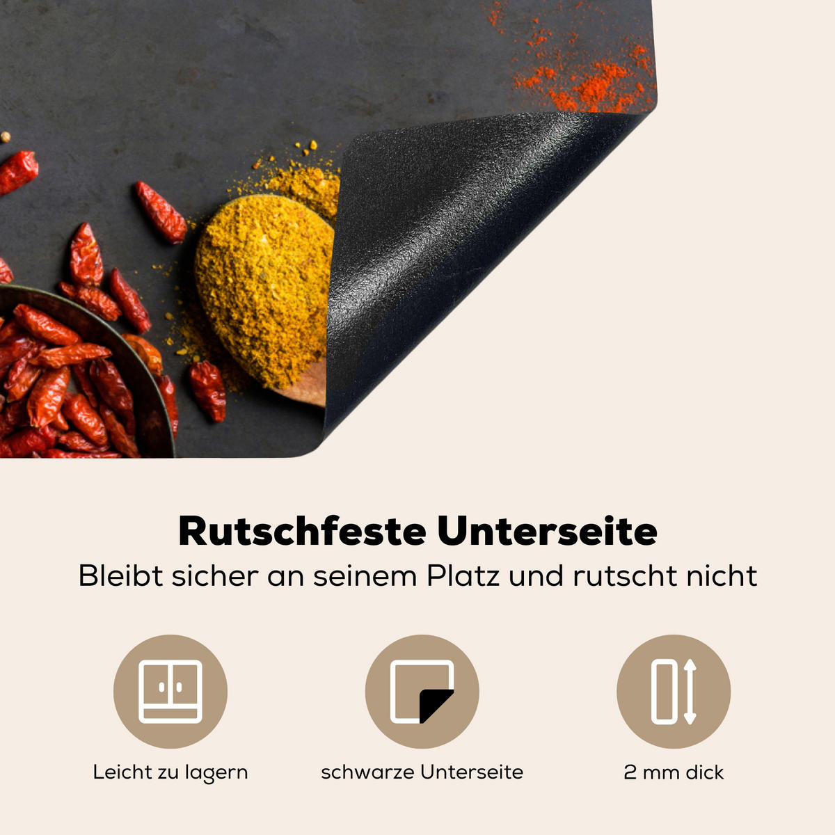 HERDABDECKPLATTE Kräuter - Lebensmittel - Gewürze - Schwarz - Paprika - Zimt 81x52 cm - Currygelb, Kunststoff (81.6/52.7/0.2cm) - MuchoWow