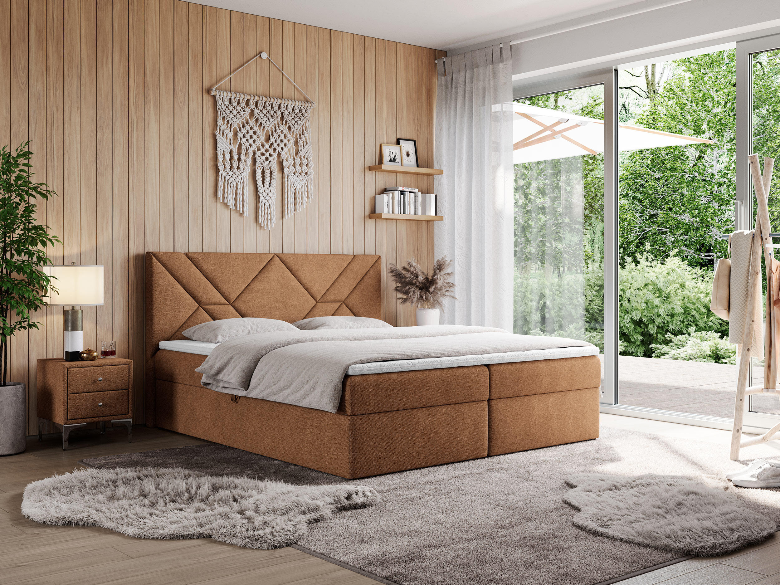 BOXBETT NEOMI 120/200 - Orange Strukture - H3 - Visco - Orange, Holz/Textil (120/200cm)