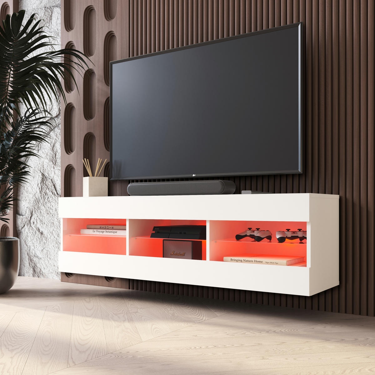 LOWBOARD TIVOLI RTV 140, Weiss, LED Mehrfarbige - Weiß, Glas/Holzwerkstoff (140/40.5/35.5cm) - Komodee