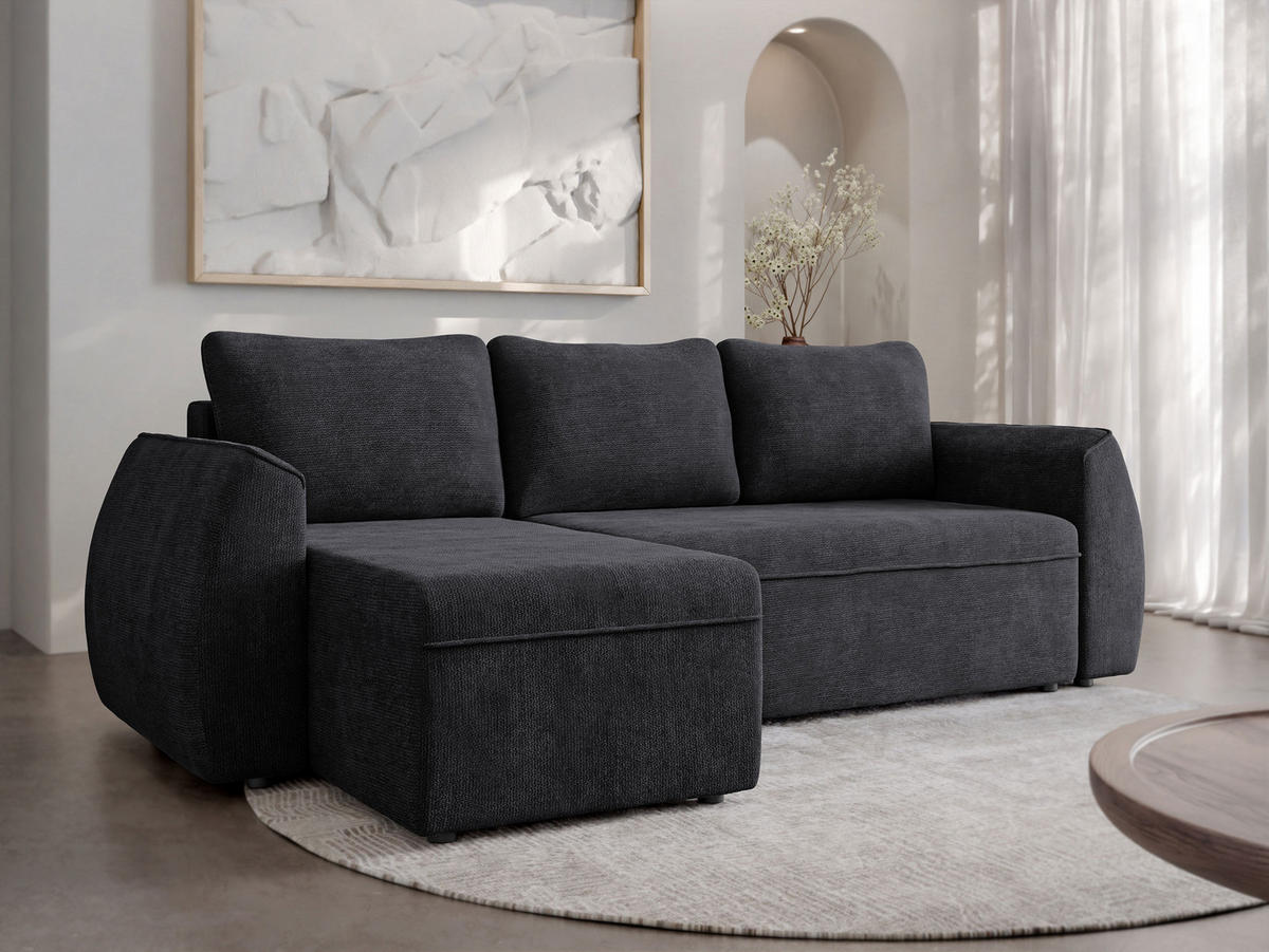 ECKSCHLAFSOFA Darlan - Anthrazit/Schwarz, Holz/Kunststoff (245/143cm) - MIRJAN24