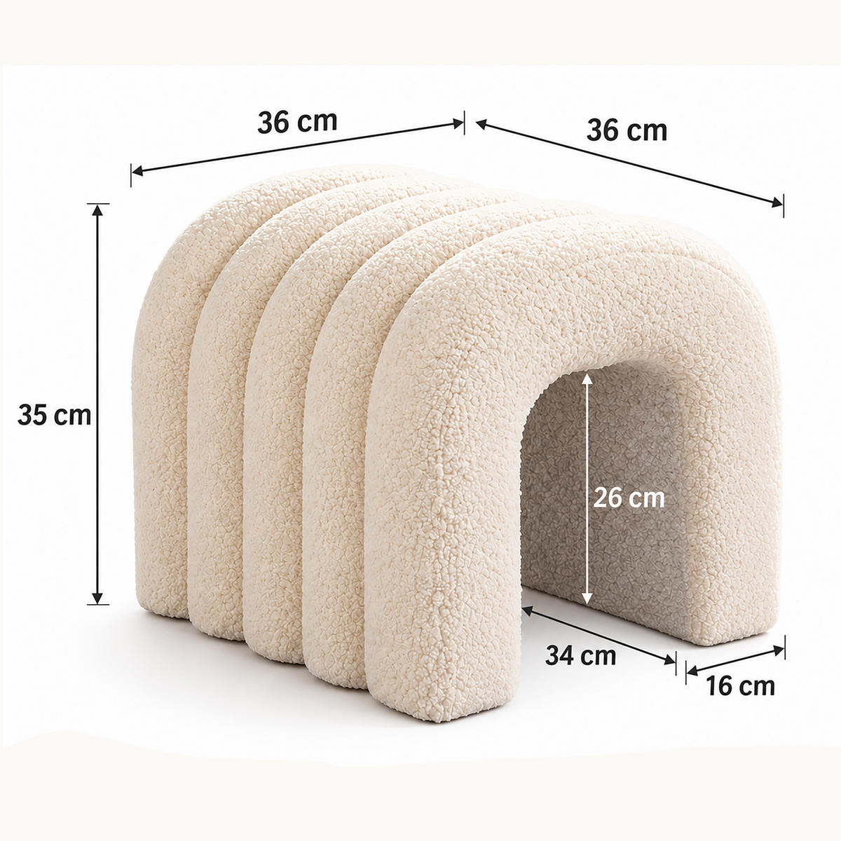 TABURET Bílý teddylátka - bílá, kompozitní dřevo/textil (35/36/36cm) - Relaxdays