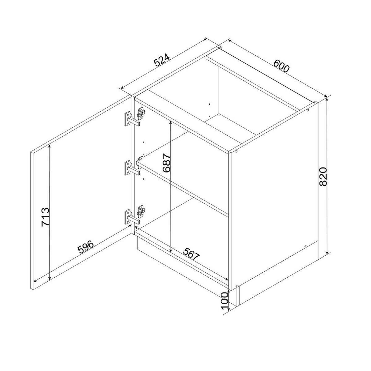 UNTERSCHRANK - D60 P/L ( S2100/13 ) - KATE - Kompakte Küchenlösung - Schwarz, Holz/Metall (60/82/52.4cm) - ROYAL24_MARKT
