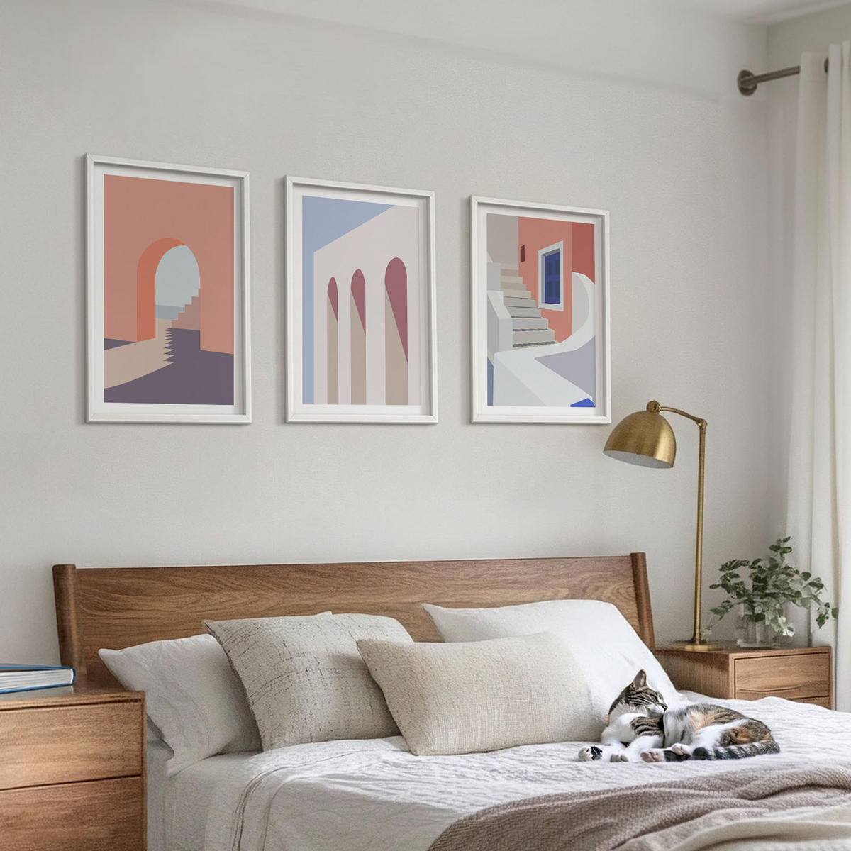 WANDBILDER 3er-Set - 40x60 cm Weißer Rahmen - Minimalistische Architekturillustrationen - Weiß, Kunststoff (40/60cm) - ArtPrintCave