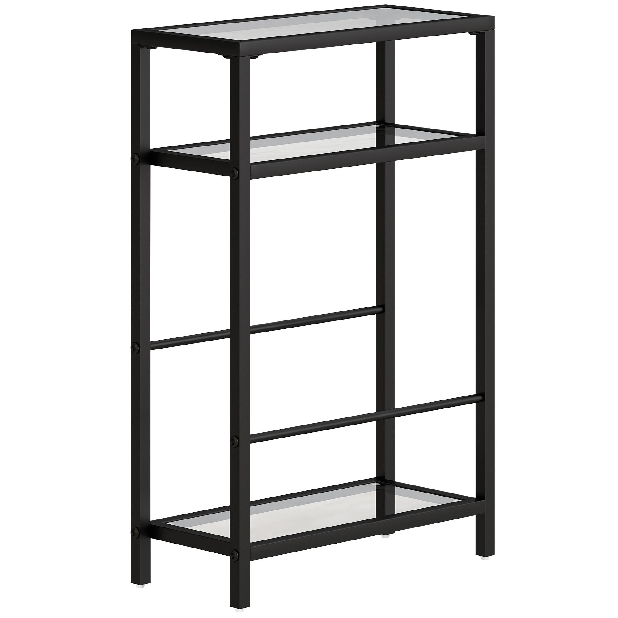 BEISTELLTISCH kleiner Couchtisch mit 3 Ebenen, Tischplatte aus Hartglas Schwarz - Schwarz, Metall (40/18/62cm) - HOMCOM