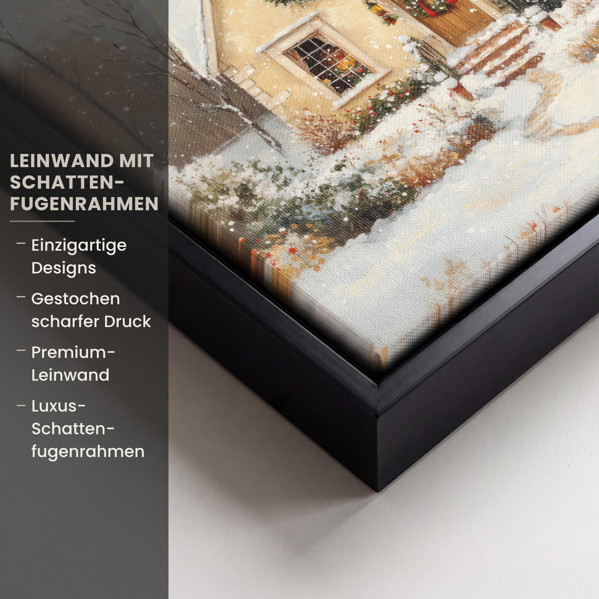 LEINWAND Bilder mit Rahmen - Weihnachten - Zuhause - Winter - Schnee - 20x20 - Creme, Textil (20/20cm) - MuchoWow