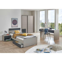 JUGENDZIMMER Bahamas Saharagrau- Grafit 7 teilig mit Schwebetürenschrank - Grau, Holzwerkstoff (80/200/120cm)