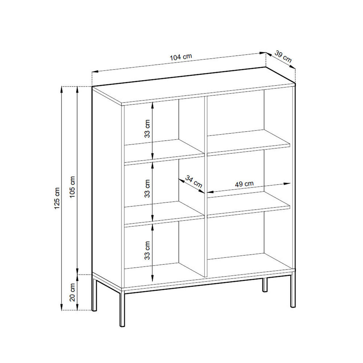 HIGHBOARD Nova grau / 104 / 39 / 125cm - Schwarz/Grau, Holzwerkstoff/Metall (104/125/39cm) - Feldmann-Wohnen