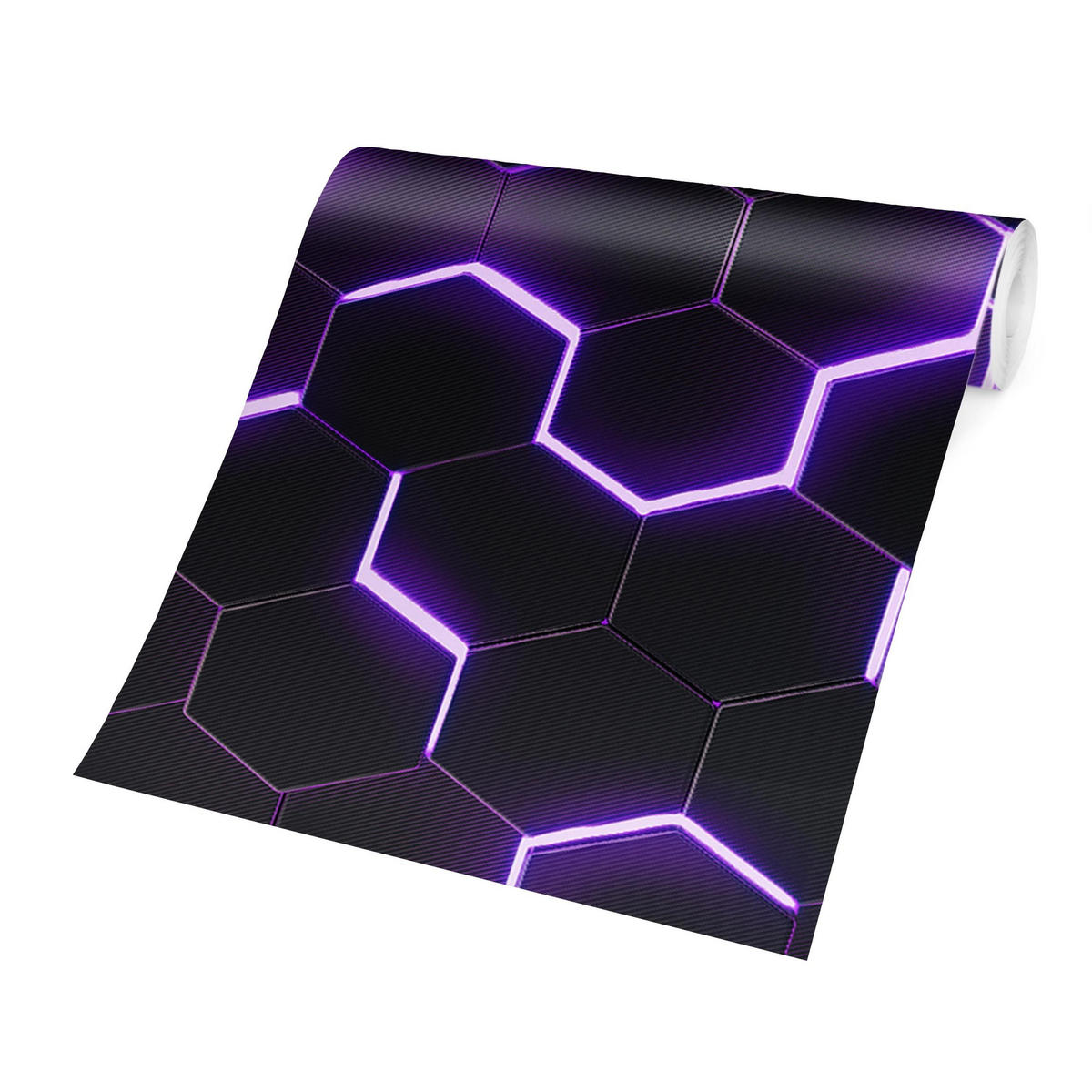 FOTOTAPETE Strukturierte Hexagone mit Neonlicht in Lila 384/255 cm - Schwarz, Papier (384/255cm) - Bilderwelten