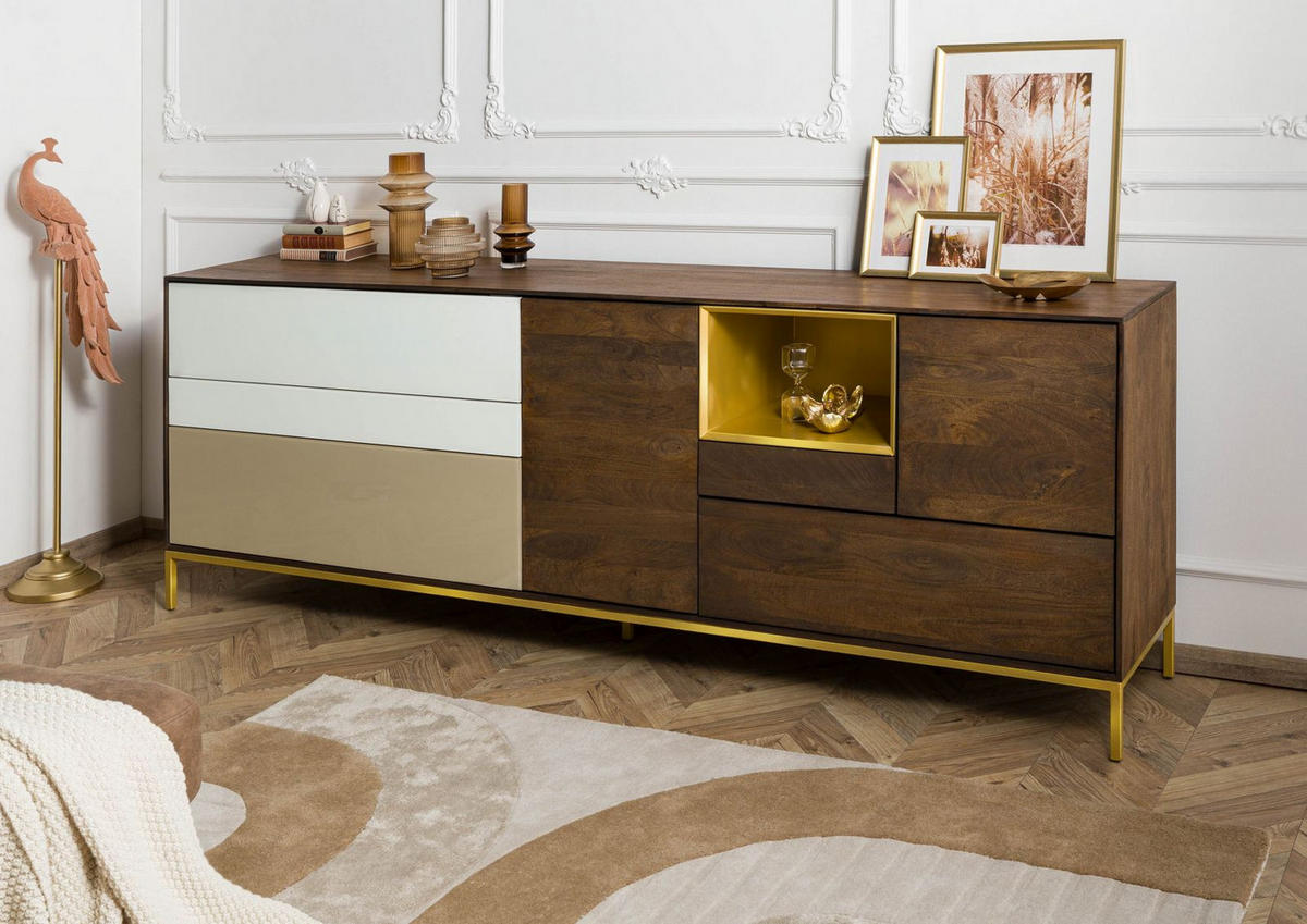 SIDEBOARD Mango 240x45x85 braun geölt CHICAGO #106 - Braun, Holz (240/85/45cm) - Massivmoebel24
