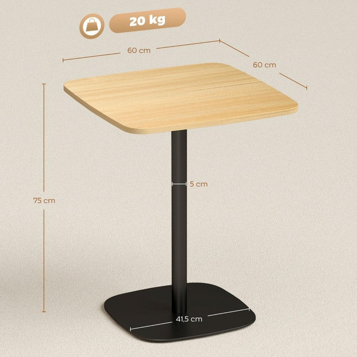 ESSTISCH 60/60 cm quadratisch mit lackierter Tischplatte und Stahlfuß, Naturholz - Braun, Holz (60/60/75cm) - Redom