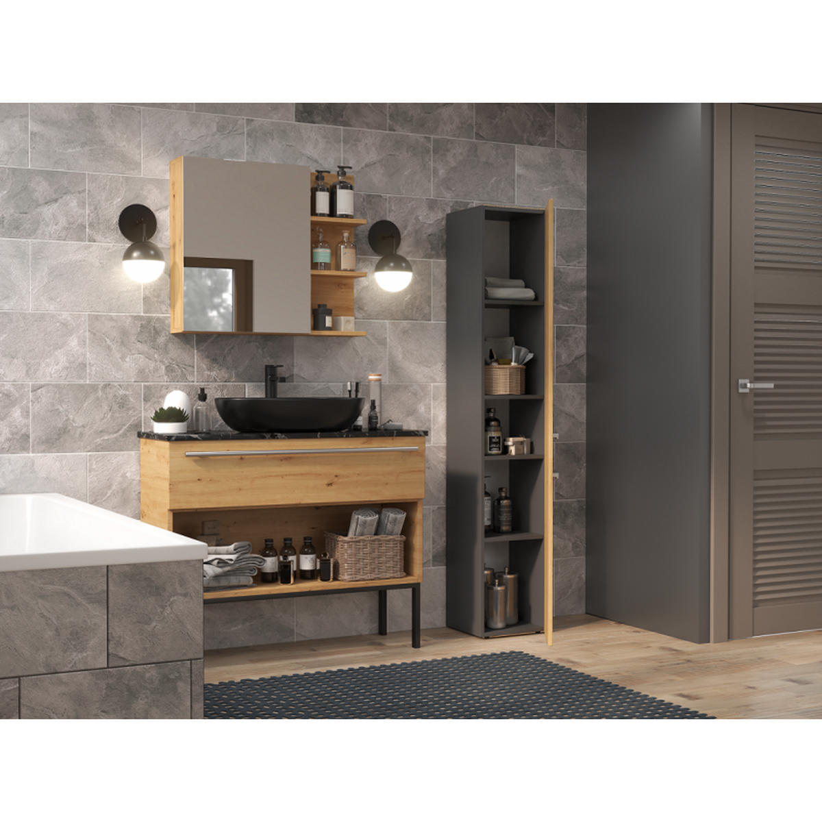 SKRIŇA kúpeľňová - antracitová, kompozitné drevo (31/174/30cm) - RAUMHIRSCH FURNITURE
