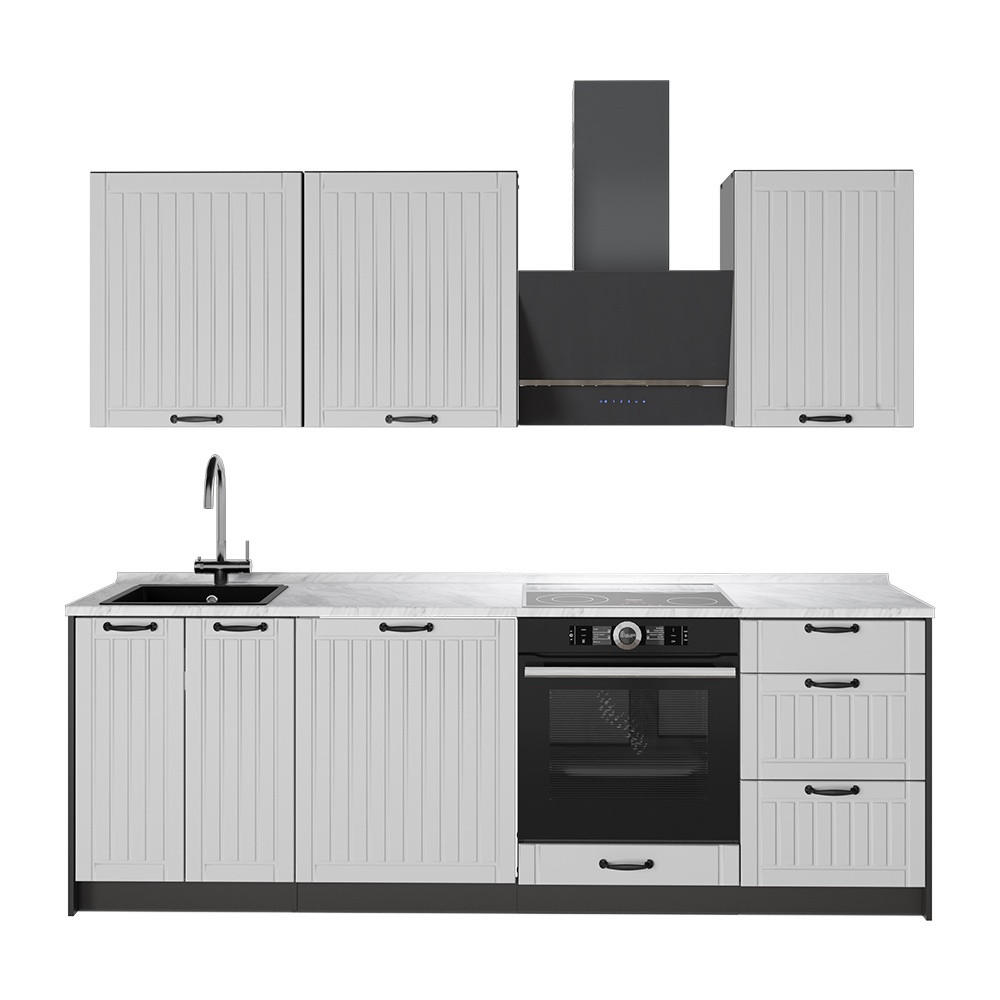 KUCHYNKA Fame-Line, Biely vidiecky dom/antracitová, 230 cm, AP Marble - biela/antracitová, kompozitné drevo (230/206.8/60cm) - Vicco