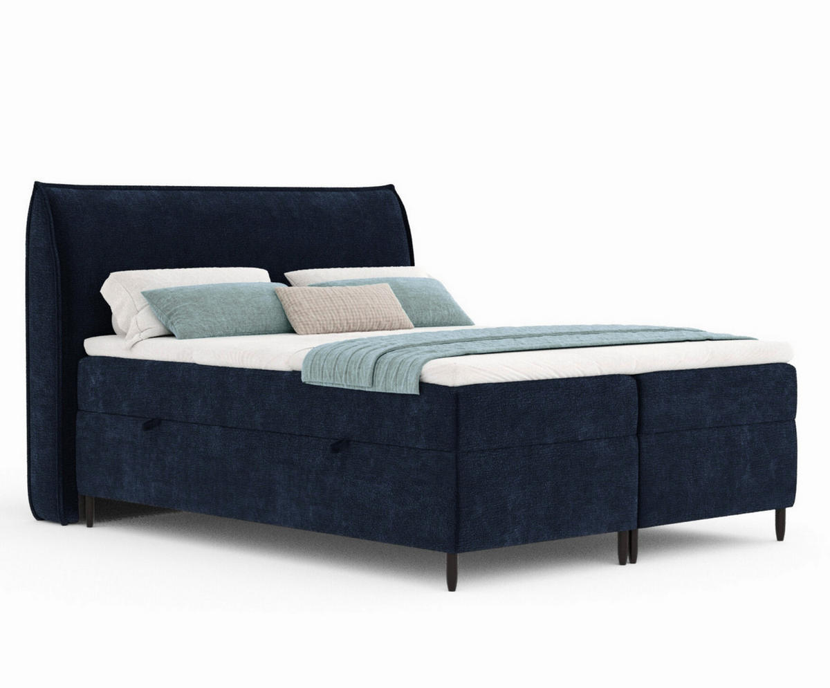 BOXBETT 200/200 cm Corvus, in Marineblau, Matratze, Topper, Bettkasten, H3 = fest - Schwarz/Dunkelblau, Holz/Holzwerkstoff (200/200cm) - Maison de Reve