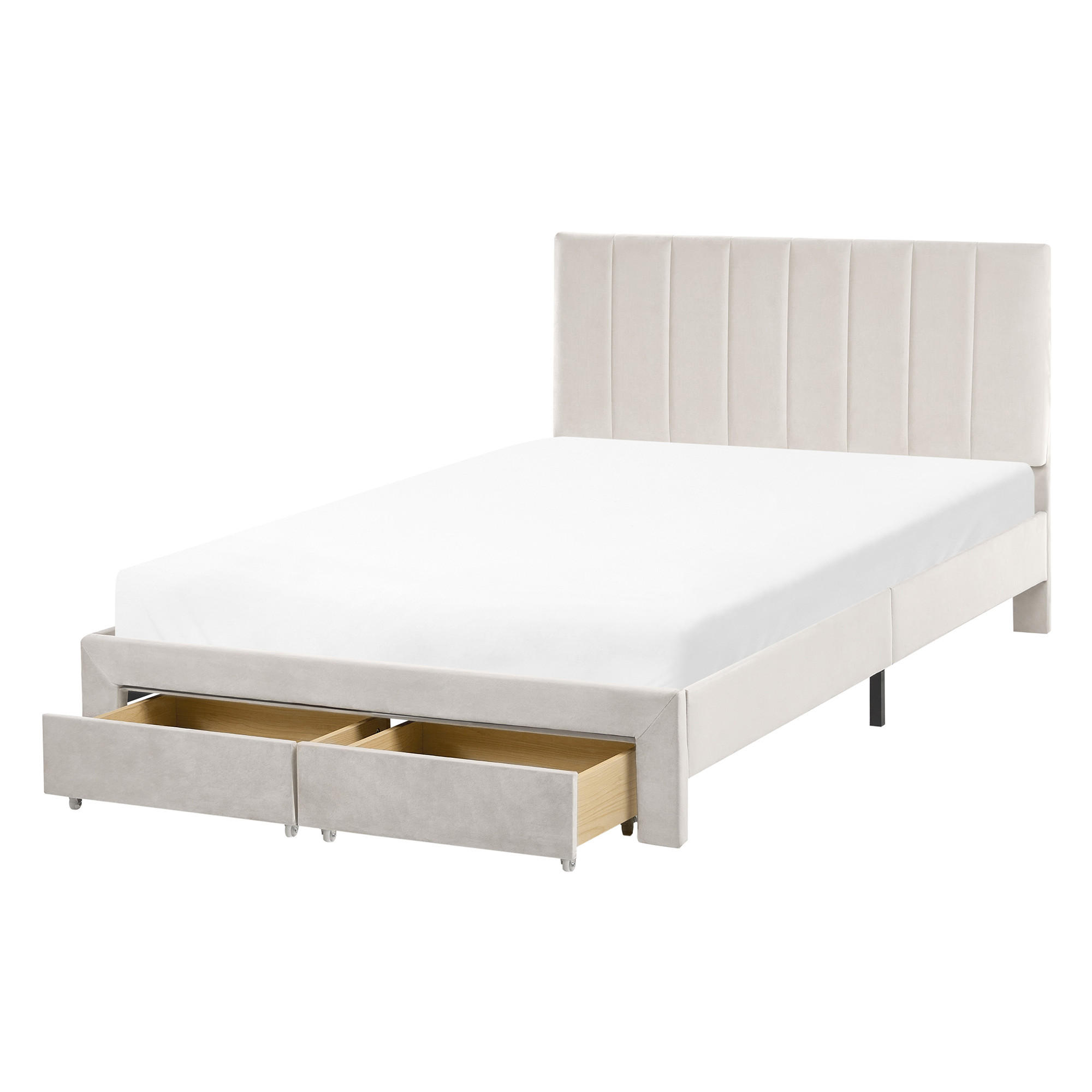BETT mit Schubladen 120/200 cm Samtstoff Cremeweiß Lonzac - Creme, Textil (120/200cm) - Beliani