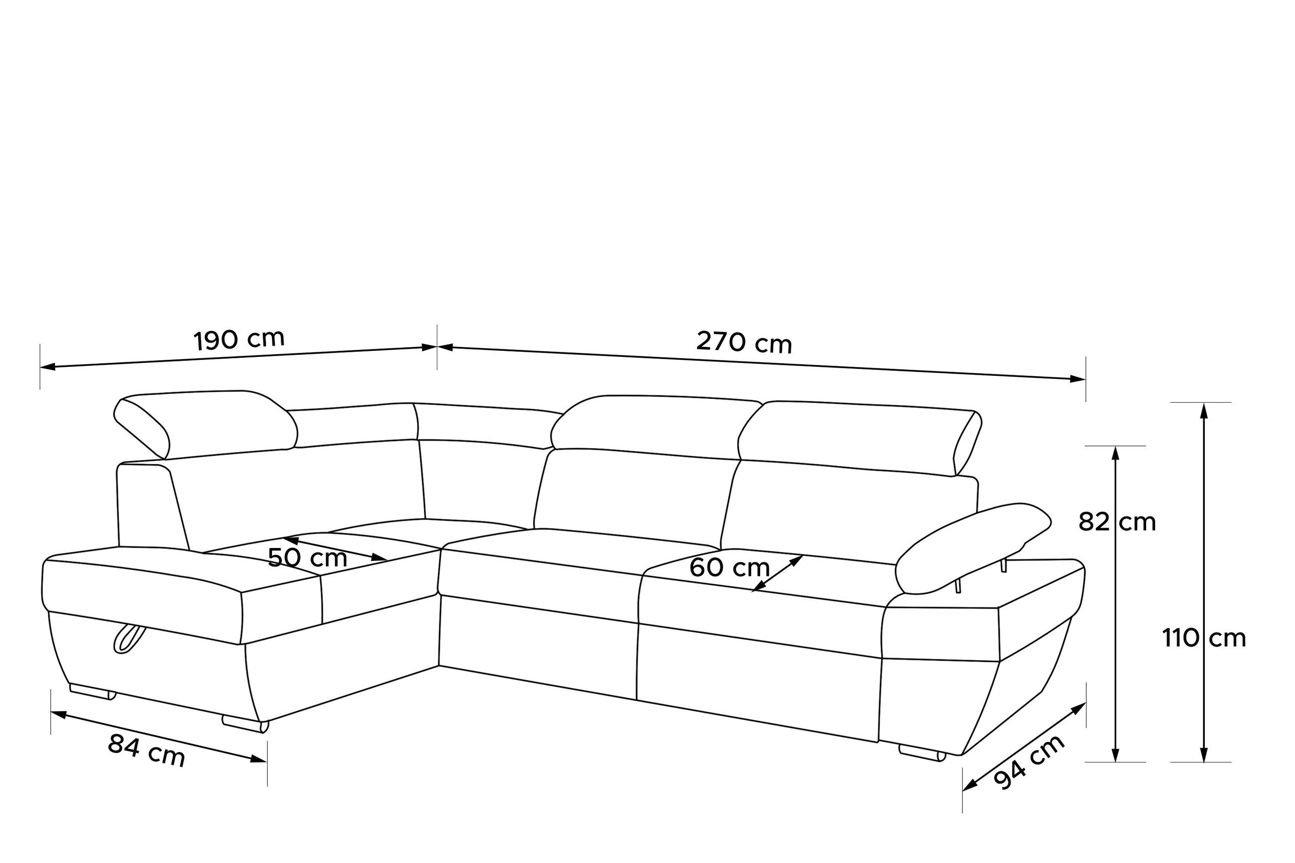 Thumbnail - Konsimo® Schlafecksofa, Blau, Braun, Textil, L-Form,L-Form, 270x190 cm, Hergestellt in Europa, Wohnzimmer, Sofas & Couch...
