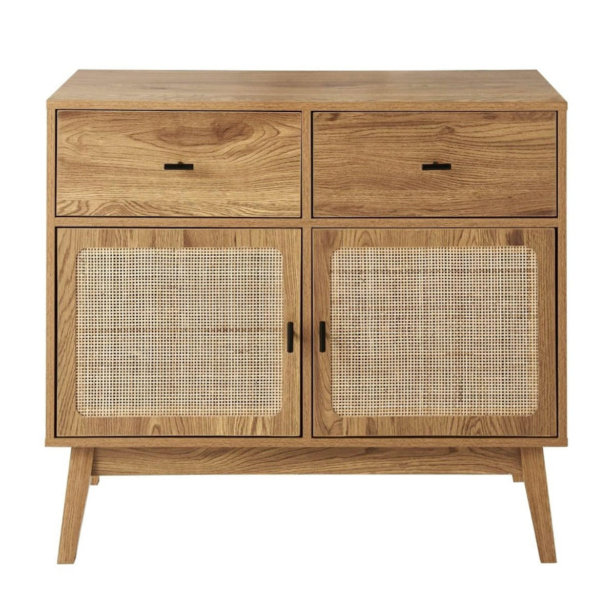 KOMMODE mit 2 Türen und 2 SchubladenFronten aus Rattan 39/79/90 cm - Eschefarben, Holzwerkstoff (90/79/45cm) - Calicosy