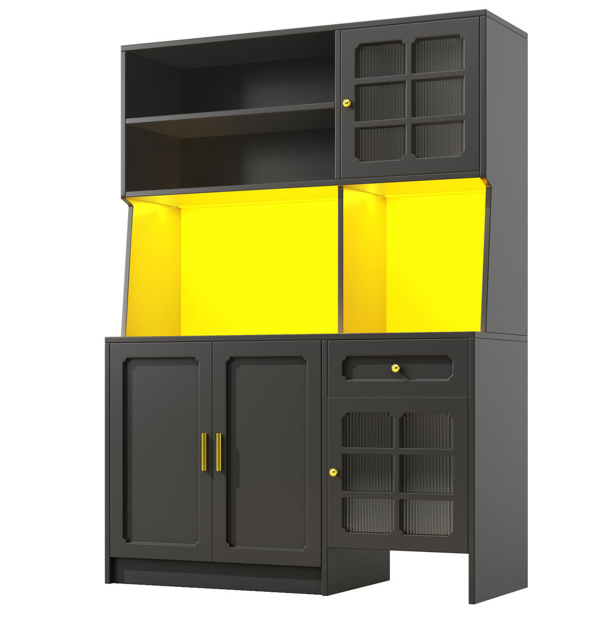 BUFFET 130/180/45 cm Schwarz aus MDF mit LED-Beleuchtung - Schwarz, Holzwerkstoff (45/180/130cm) - OKMYHOME