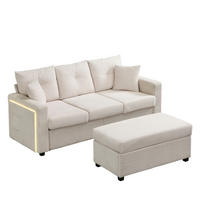 ECKSOFA 184/182,5/85,5 cm beige aus Cordstoff mit LED-Beleuchtung und flexiblem Hocker - Beige, Kunststoff (84.5/184cm) - OKWISH