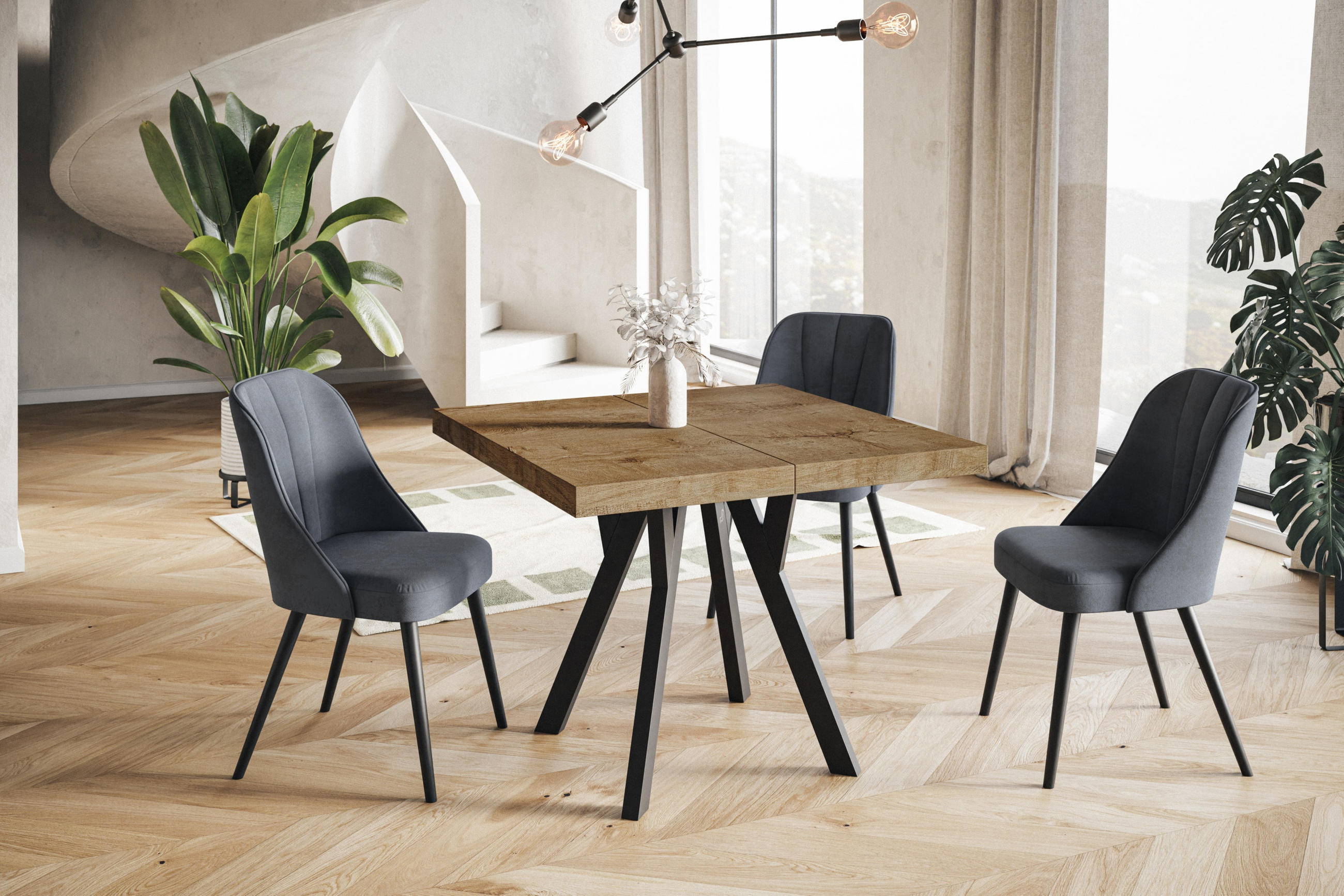 ESSZIMMERTISCH RICO, ausziehbarer Tisch100-200X100X77 cm, Farbe: LEFAKS, mit Holzbeinen in Farbe Schwarz - Dunkelbraun/Schwarz, Holzwerkstoff (100/100/77cm) - Alpi-Möbel