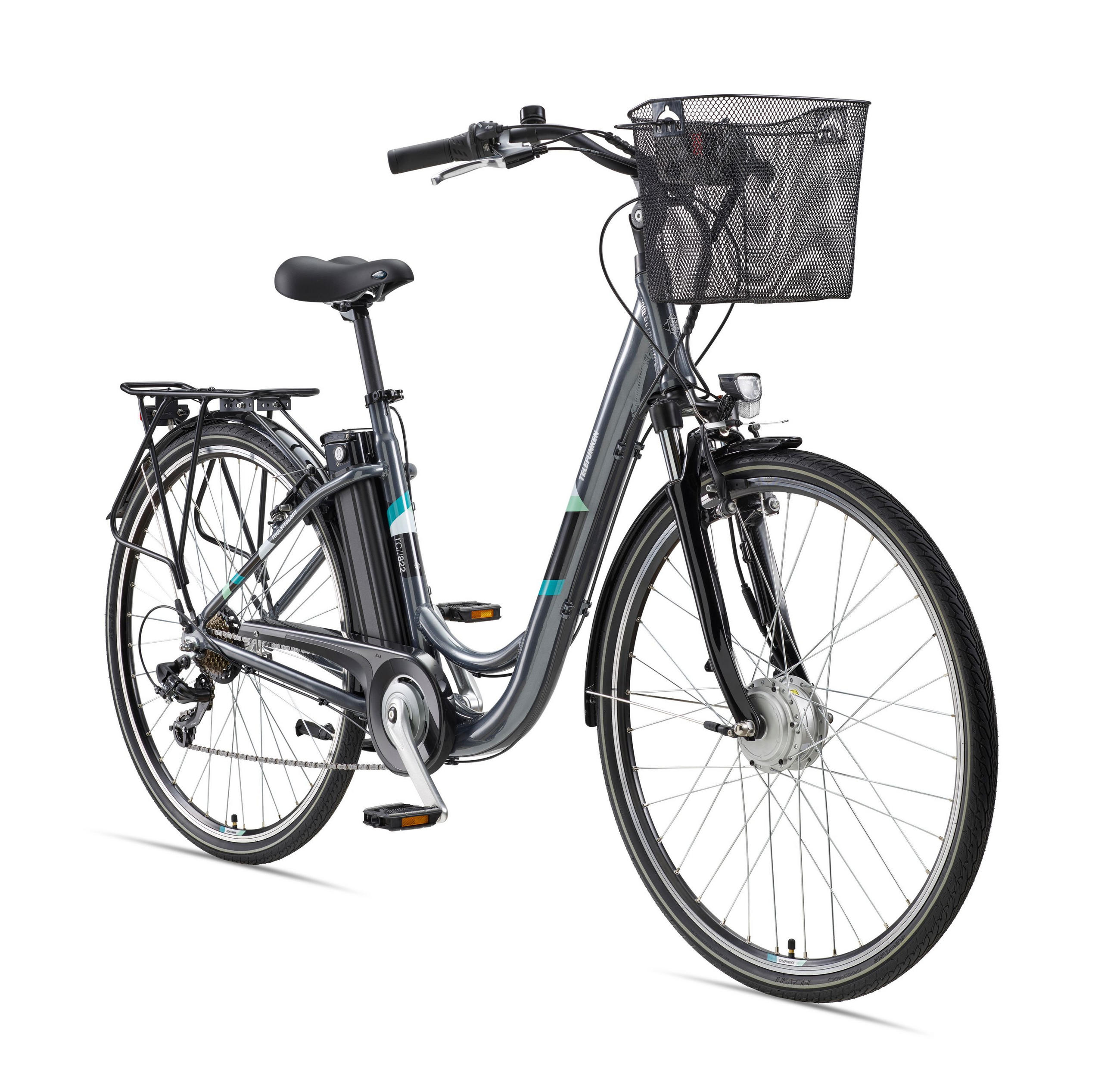 E-BIKE Cityrad Multitalent RC822 Für Damen u. Herren 374,4 Wh Frontmotor 7-Gang-Kettenschaltung 28 Zoll - Anthrazit, Metall (114.5cm) - Telefunken
