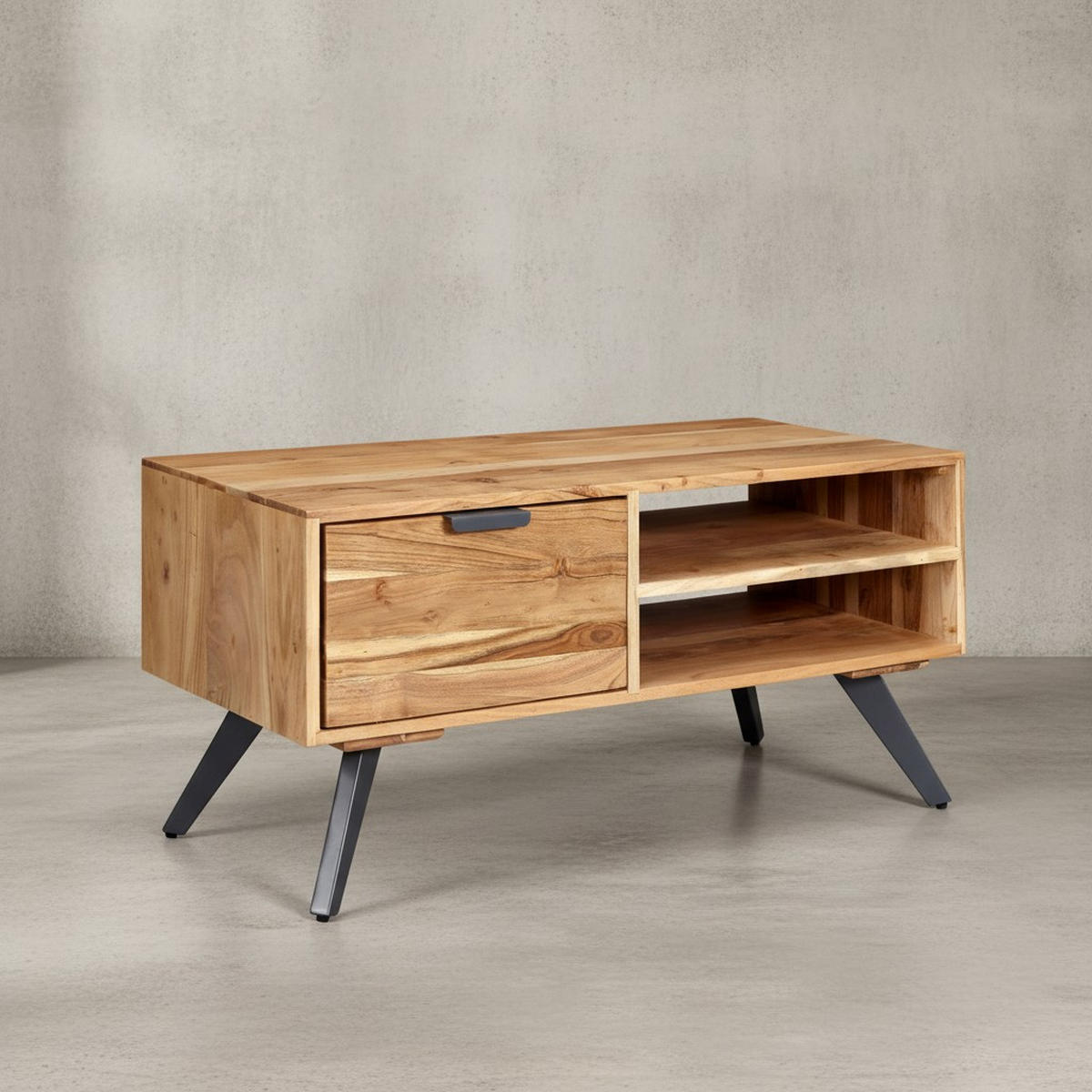 COUCHTISCH Massivholz und Metall, Modernes Design, Großer Stauraum, Robuste Beine - Beige/Anthrazit, Holz/Metall (45/95/45cm) - KADIMA DESIGN