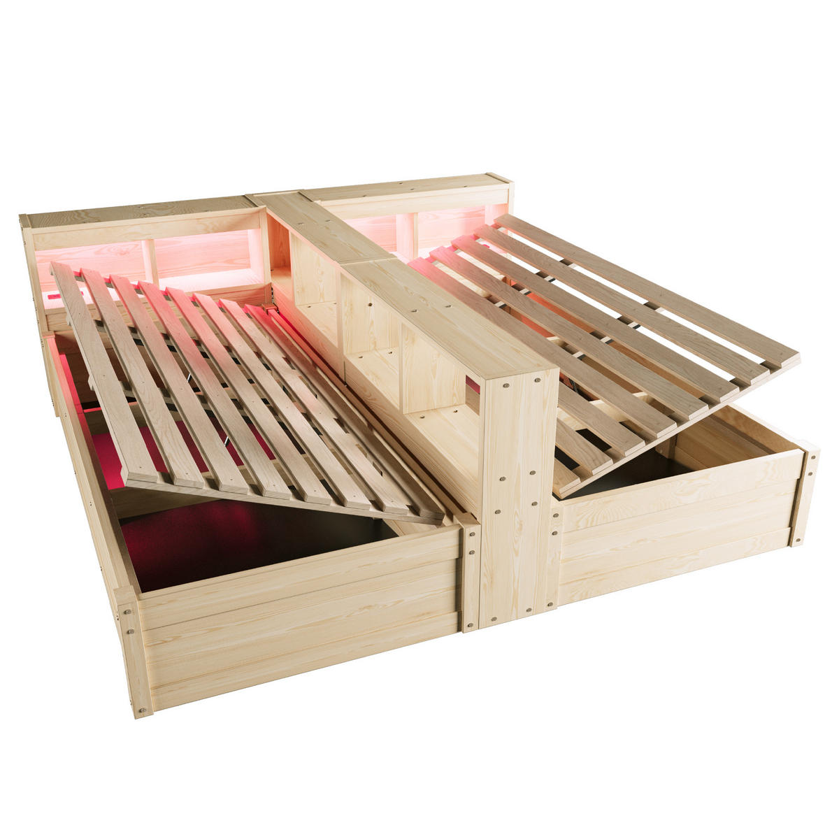 SCHLAFSOFA 90x200cm LED Stauraum Steckdose Holzbett Holz - Naturfarben, Holzwerkstoff (180/200cm) - FLIEKS