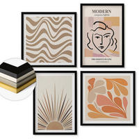 WANDBILDER 4er-Set - 50x50 cm & 40x60 cm Schwarzer Rahmen - Sonnen-Boho-Pastelltönen - Schwarz, Kunststoff (50/50cm) - ArtPrintCave
