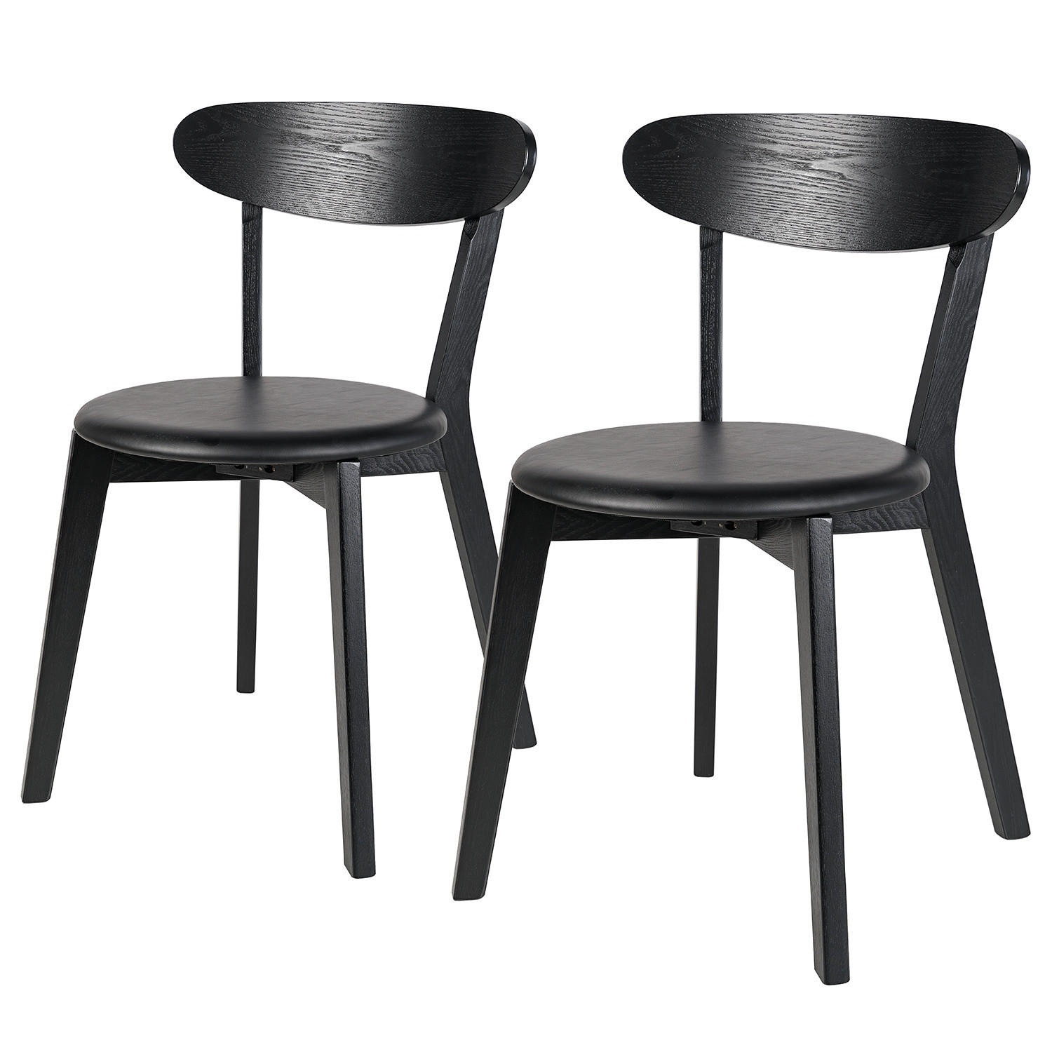 ESSZIMMERSTUHL - 2er-Set - Kunstleder / Esche massiv - Schwarz, Holz/Kunststoff (48/78/52cm) - home24