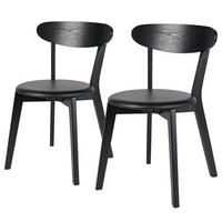 ESSZIMMERSTUHL - 2er-Set - Kunstleder / Esche massiv - Schwarz, Holz/Kunststoff (48/78/52cm) - home24