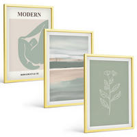 BILDER SET 3er Set - 40x60 cm Goldrahmen - Abstrakte pastellfarbene Pflanzenformen - Goldfarben, Kunststoff (40/60cm) - TULUP