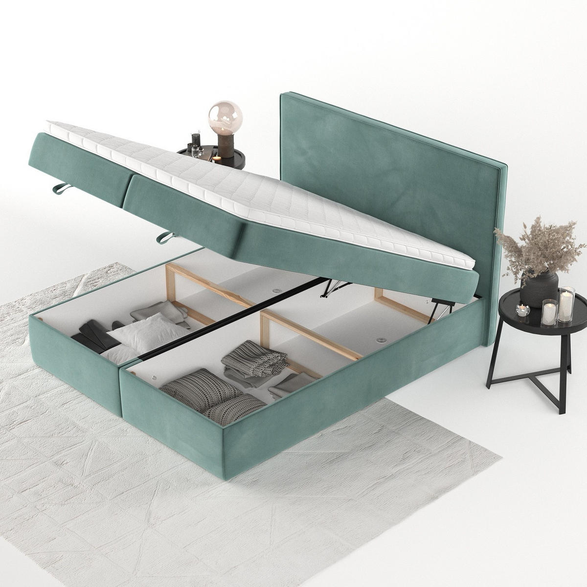 BOXBETT Velma 160/200 cm Türkis im Kronos Stoff - Türkis/Schwarz, Holz/Holzwerkstoff (160/200cm) - AltaBeds