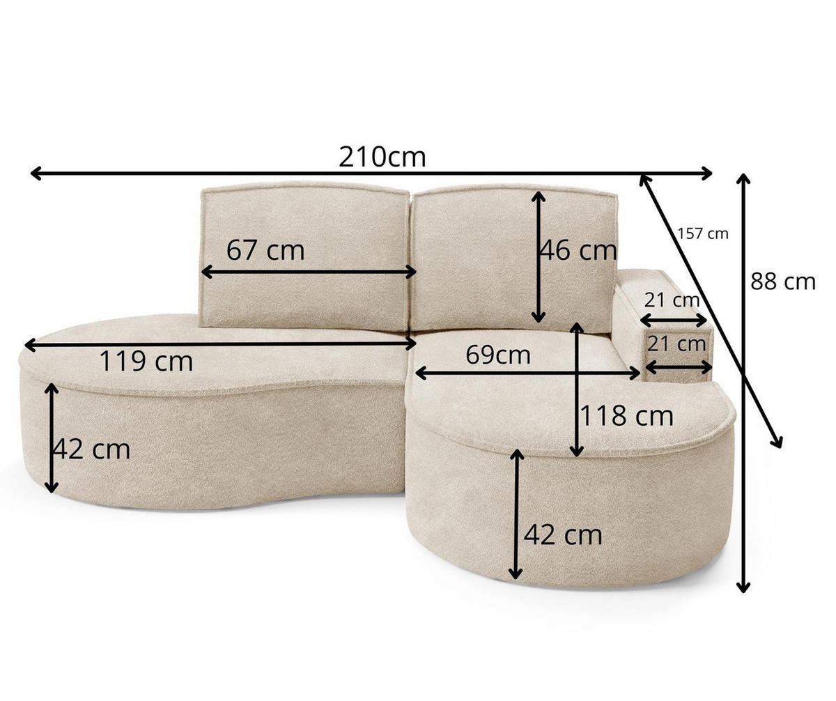 ECKSOFA Flow Rot, mit Kissen in Curio Stoff, linke seite - Rot, Holzwerkstoff/Textil (210/157cm) - Bettso