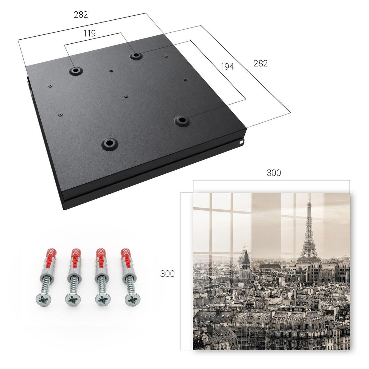 SCHLÜSSELBOX Schwarz 30x30 cm- Türöffnung nach rechts - Urbane Eleganz - Grau, Metall (30/30/5cm) - TULUP