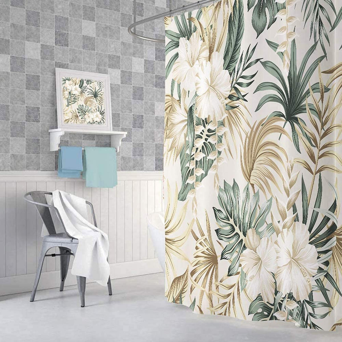 DUSCHVORHANG tropisch Monstera Blätter Muster 90 x 180 cm Polyester maschinenwaschbar mit Haken - Multicolor, Textil (90/180cm) - MCBOSON