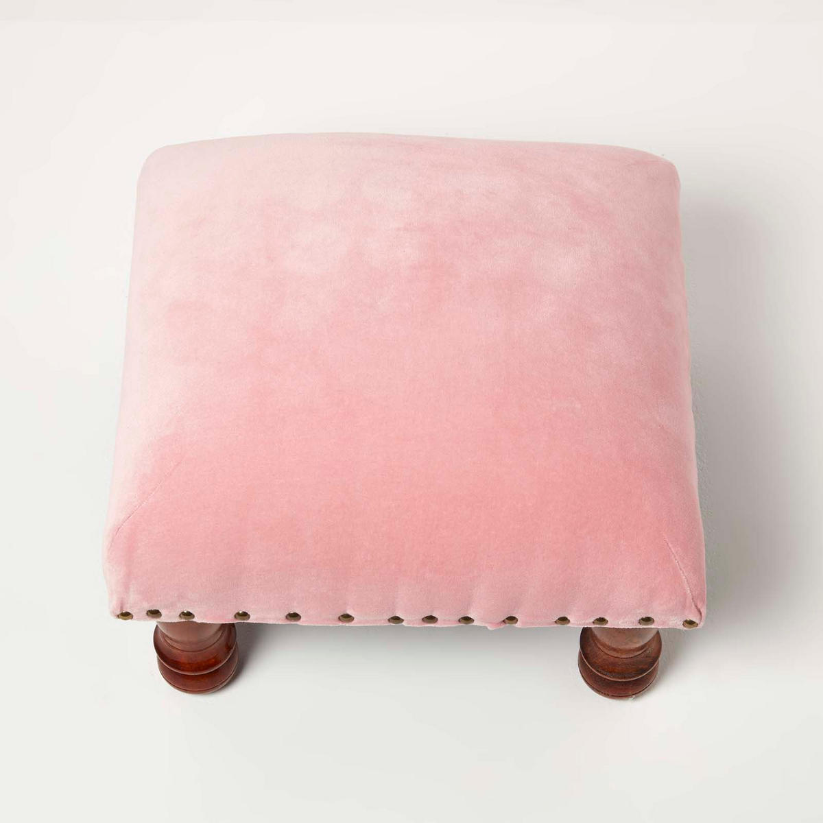 SAMT-HOCKER Mable, rosa mit Holzbeinen, 40/40/25 cm - Rosa, Textil (40/25/40cm) - Homescapes
