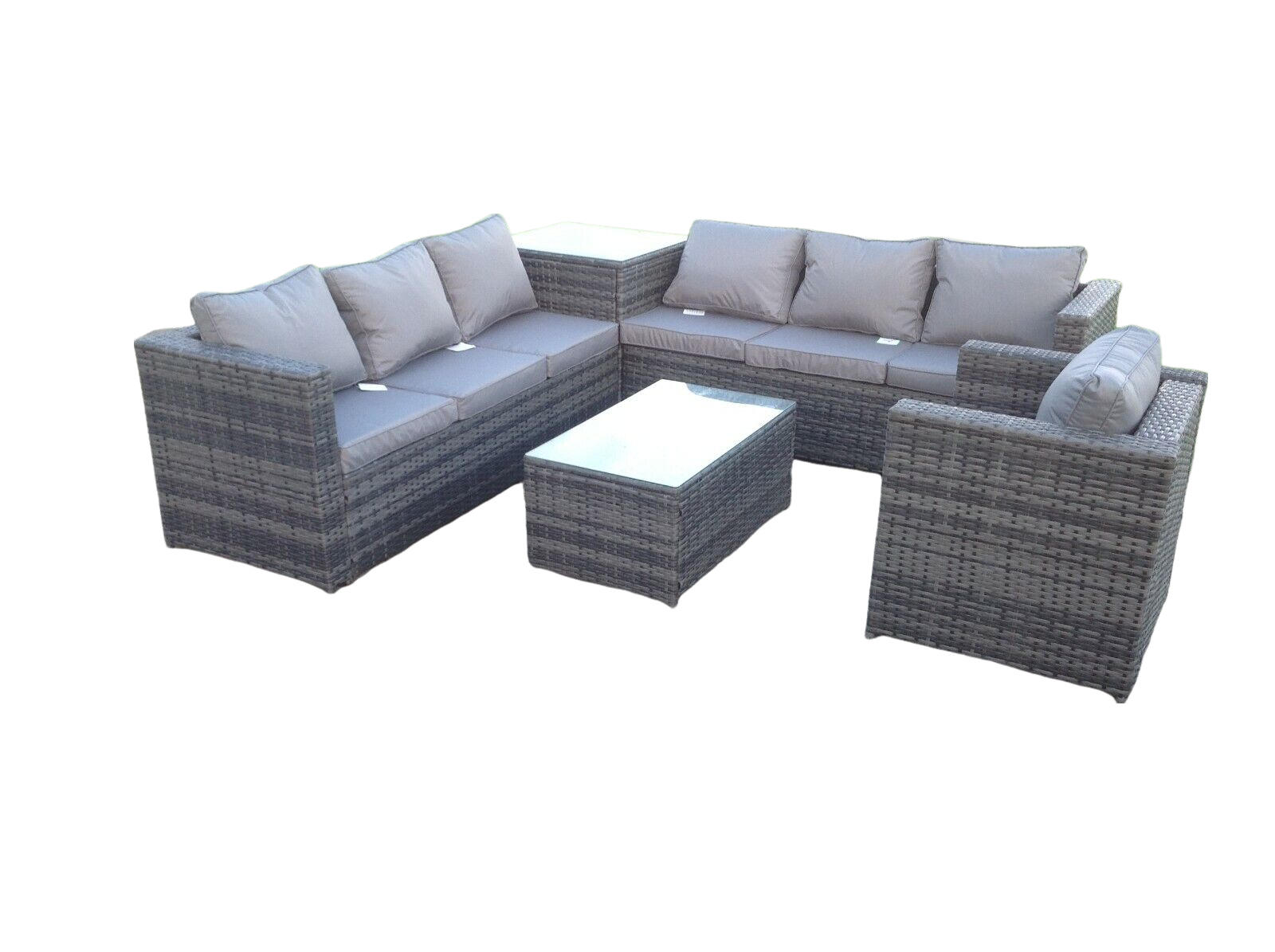 GARTENMÖBELSET mit Couchtisch Polyrattan 7-Sitzer - Dunkelgrau/Grau, Glas/Kunststoff - Fimous