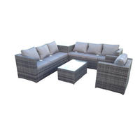 GARTENMÖBELSET mit Couchtisch Polyrattan 7-Sitzer - Dunkelgrau/Grau, Glas/Kunststoff - Fimous